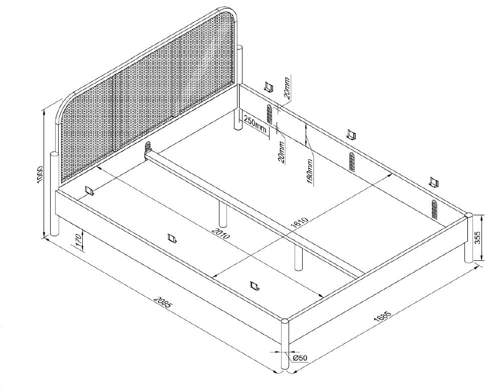 מיטת זית ראטן זוגית 160 ס"מ
