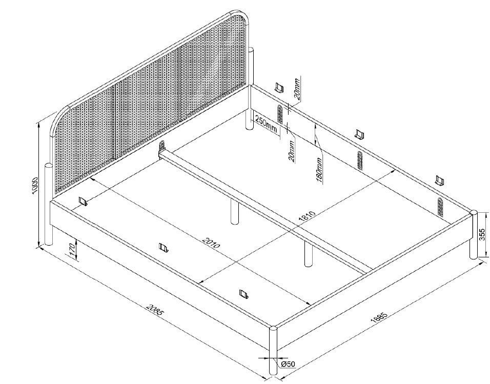 מיטת זית ראטן זוגית 180 ס"מ