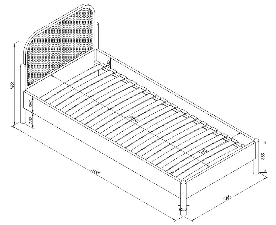 מיטת זית ראטן יחיד