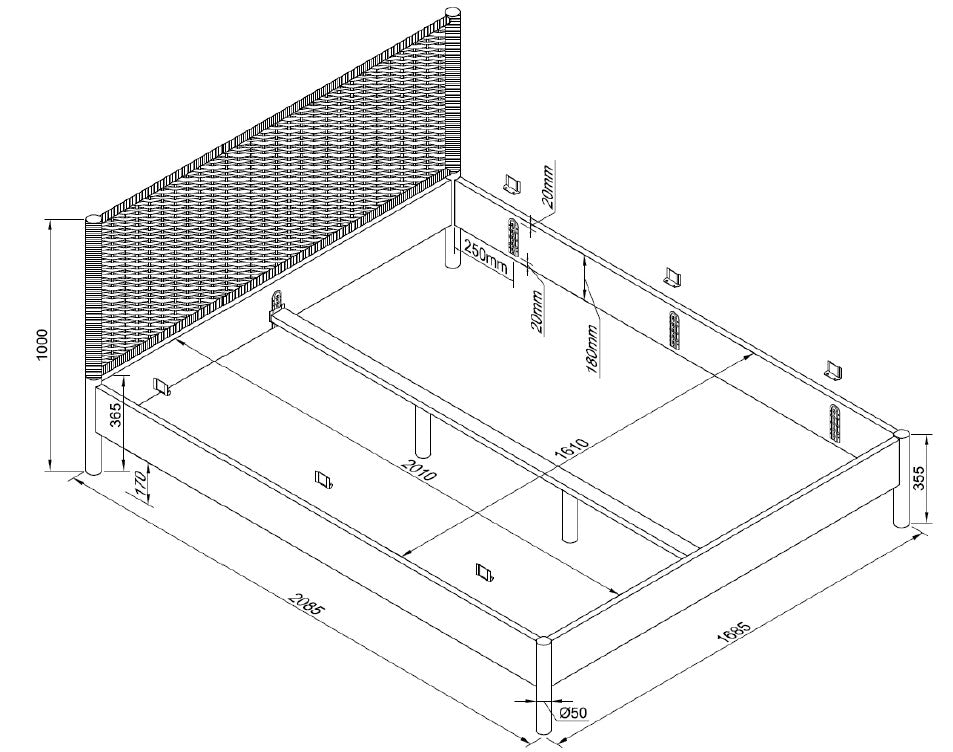 מיטת זית חבלים זוגית 160 ס"מ