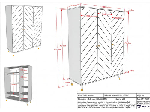 ארון 3 דלתות בילי